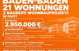 Grundstück zu kaufen in 76530 Baden-Baden, BADEN-BADEN - 21 WOHNUNGEN - BAUREIFE WOHNBAUPROJEKTE IM PAKET