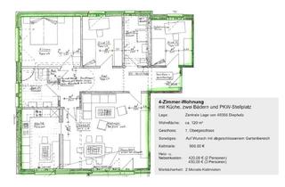 Wohnung mieten in 49356 Diepholz, Sonnige 4-Zimmer-Wohnung, mit ca. 120 m², mit Einbauküche, zwei gepflegten Bädern, eigenem PKW-Stellplatz und tollem Gartenanteil in zentraler Lage von Diepholz