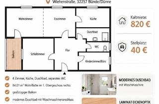 Wohnung mieten in Wiehenstraße 46, 32257 Bünde, Erstbezug nach umfassender Renovierung – 4-Zimmer-Wohnung mit Balkon in Bünde-Dünne