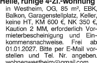 Wohnung mieten in 74538 Rosengarten, Helle, ruhige 4-Zi.-Wohnung