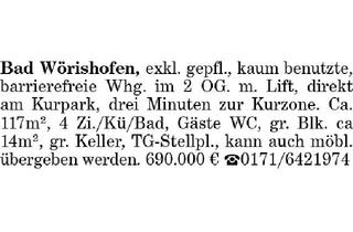 Wohnung kaufen in 86825 Bad Wörishofen, Bad Wörishofen, exkl. gepfl., kaum benutzte, barrierefreie Whg.