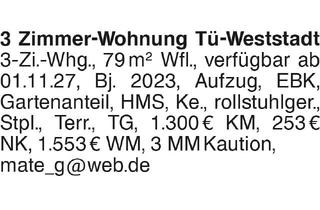 Wohnung mieten in 72070 Tübingen, 3 Zimmer-Wohnung Tü-Weststadt