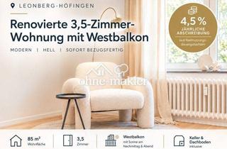 Wohnung kaufen in 71229 Leonberg, provisionsfrei: Renovierte 3-Zimmer-Wohnung mit Westbalkon – 4,5 % AfA