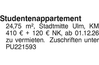 Wohnung mieten in 89073 Ulm, Studentenappartement