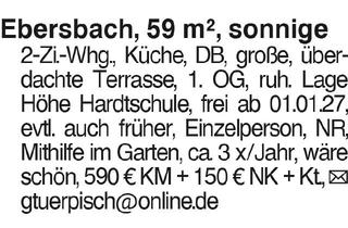 Wohnung mieten in 73061 Ebersbach, Sonnige 2-Zi.-Whg. in Ebersbach