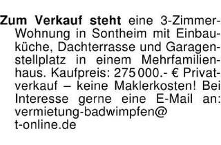 Wohnung kaufen in 74206 Bad Wimpfen, Zum Verkauf steht eine 3-Zimmer-Wohnung in Sontheim mit Einbaukü