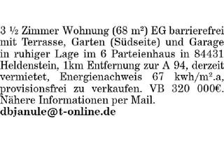 Wohnung kaufen in 84431 Heldenstein, 3 ½ Zimmer Wohnung (68 m²) EG barrierefrei mit Terrasse